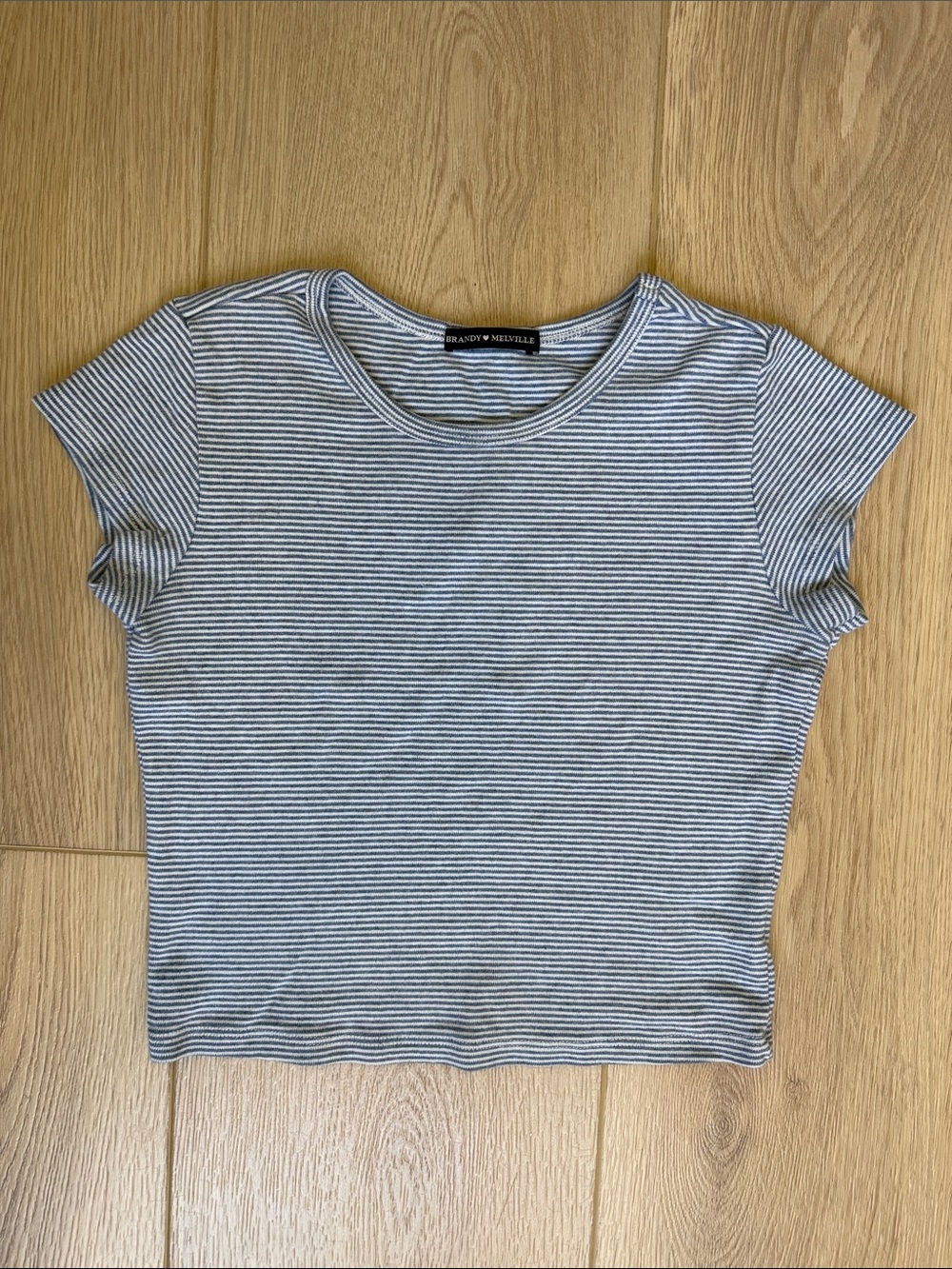Striped Crop Baby Tee Blue White Crewneck Cropped T-Shirt Brandy Melville XS/S